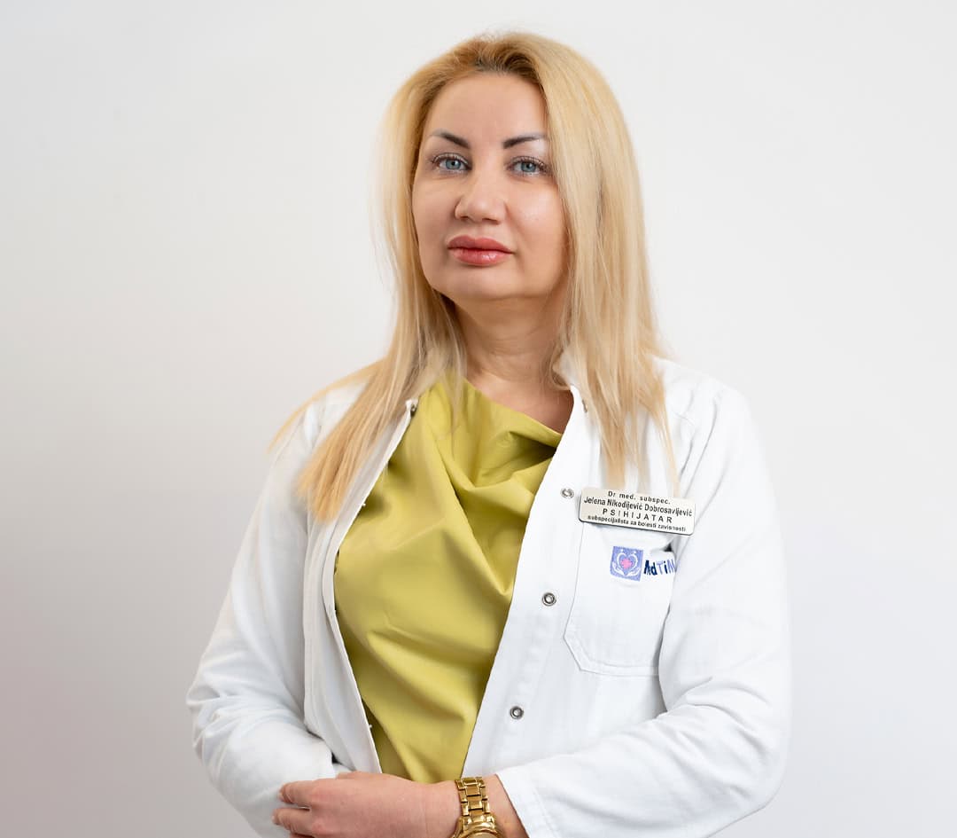 Dr Jelena Nikodijević - Dobrosavljević – specialistka psihiatrije z subspecializacijo za odvisnostne bolezni v kliniki MedTiM